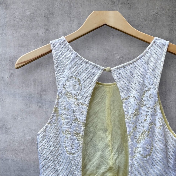 Free People Boho Cottagecore Rocco White Lace Mini Dress Yellow Lining, Sz - 4 - Picture 7 of 13